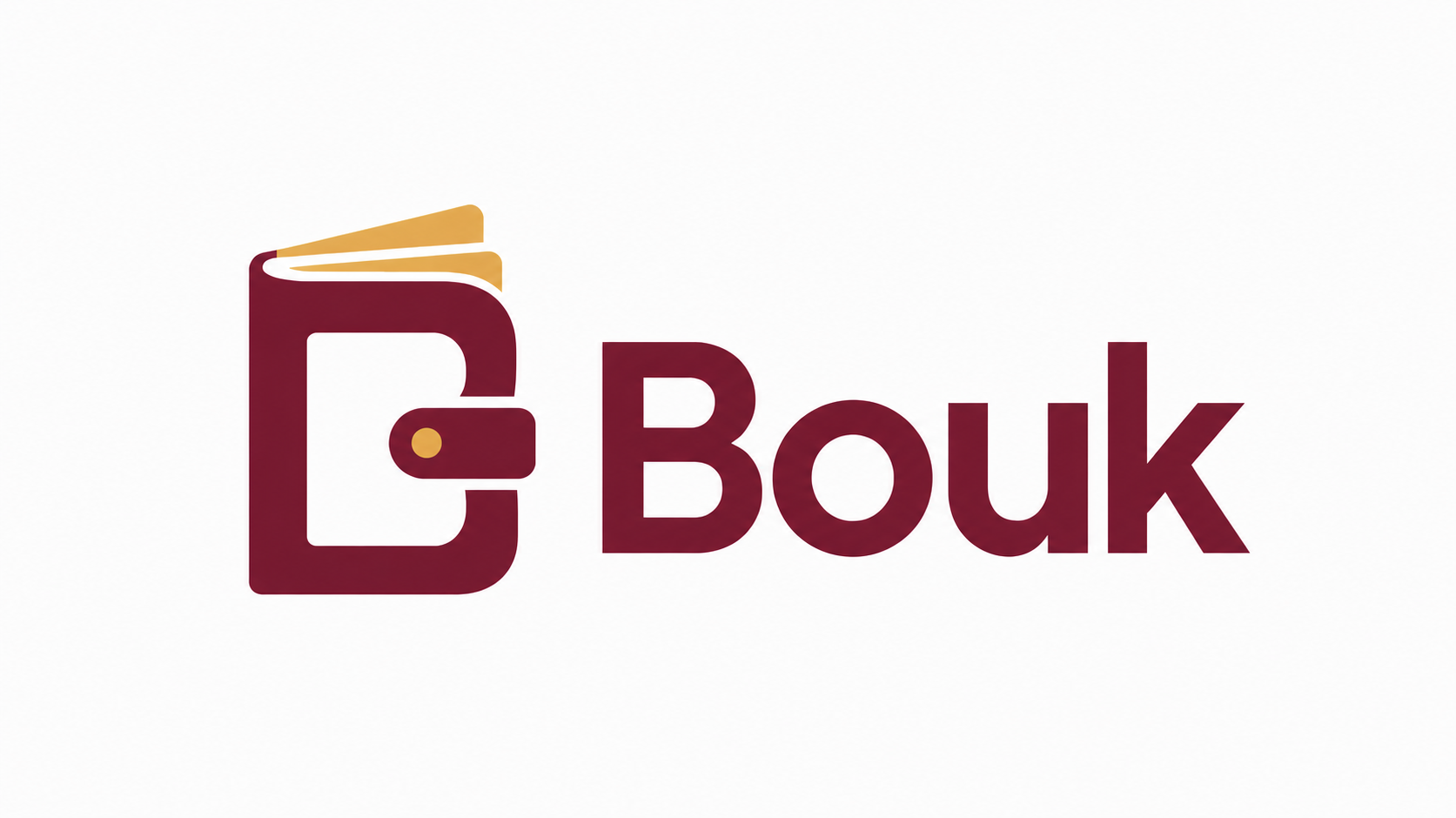 Bouk maroon wallet and B logo with two gold cards